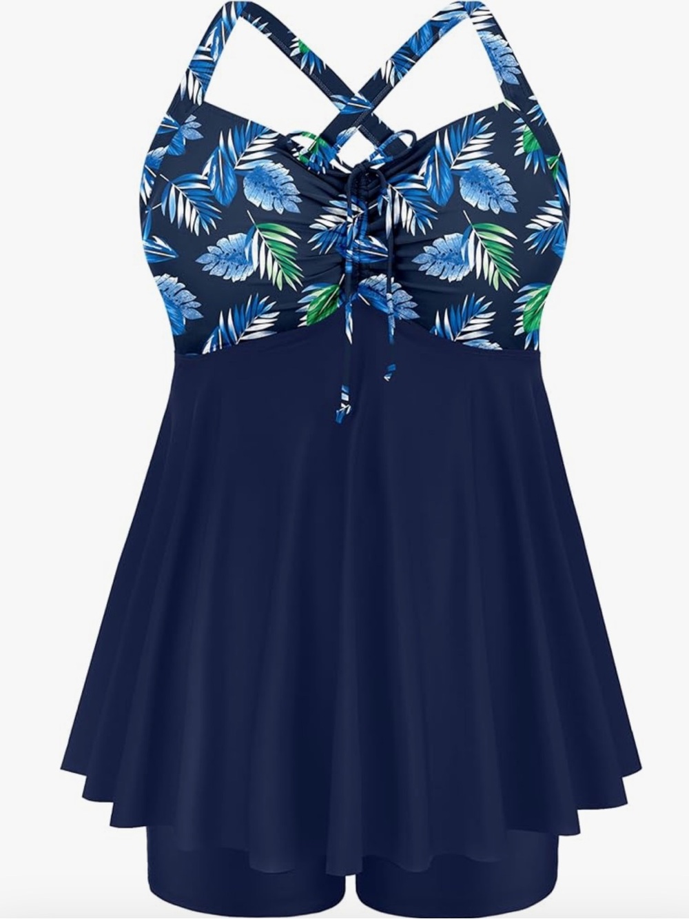 Women's 16W Navy Swim Tropical Print with High waisted Shorts